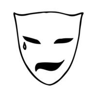 smiling and crying mask - hand drawn doodle vector