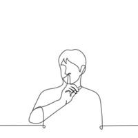 man raised his finger to his mouth - one line drawing . the concept of silence, a call for silence, keep secrets, do not chat too much vector