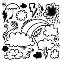 Doodle sketch style of weather icons cartoon hand drawn illustration for concept design. vector