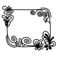Abstract Black Simple Line square Circle With Leaf Leaves Frame Flowers Doodle Outline Element Wedding, stickers, cards And Banner vector