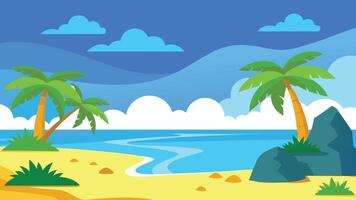 Landscape, beach with palm trees and sky vector