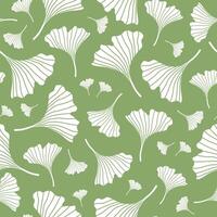 Ginkgo biloba seamless pattern. White ginkgo leaf silhouettes on green background. Botanical print vector