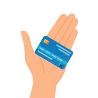Credit card on an open palm. Hand with credit card. Payment, purchase or transaction concept. illustration vector