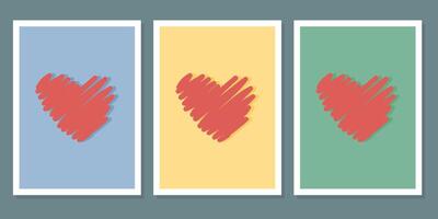 Simple cards with doodle heart shape. Scribble heart symbol vector