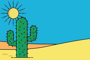 Cactus in Desert with sun. vector
