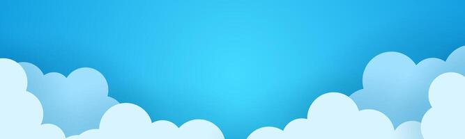 Beautiful fluffy clouds against a blue sky background. Paper cut style. Space for text. Banner header for a summer day. vector