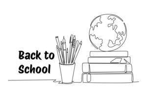 Back to school concept. Single line draw design graphic illustration. vector