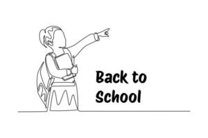 Back to school concept. Single line draw design graphic illustration. vector