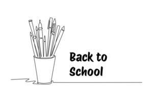 Back to school concept. Single line draw design graphic illustration. vector