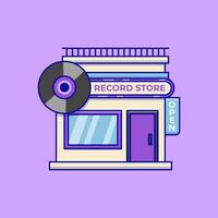 Record Store Building Cartoon Icon Illustration. Building Architecture. Flat Cartoon Concept. vector