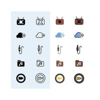 radio, sound cloud, jack, music folder, next button, Audio, Music and Sound Icon Set vector