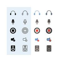 headphone, microphone, stop button, volume down, sound system, Audio, Music and Sound Icon Set vector