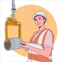Worker with blueprint and crane hook. illustration in cartoon style vector