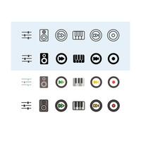 equalizer, sound system, piano, speed up, pause button, Audio, Music and Sound Icon Set vector