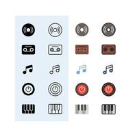 disk, tape cassette, music notation, power button, piano, Audio, Music and Sound Icon Set vector