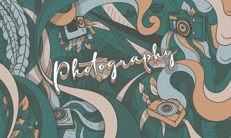 World photography day design with Abstract doodle art background and typography of photography in vintage design vector