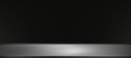 Black Background,Empty Studio Room with Spot Light on Grey Metallic Stainless Steel Counter top Display for Product Presentation, Backdrop Metal shelf texture with light reflect on floor vector