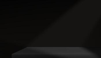 Black Background Wall Studio Room with Light,Shadow on Floor,Empty 3d Backdrop with Podium for product presentation,Empty Display Kitchen Room with Grey Table Top for Web Banner promotion vector