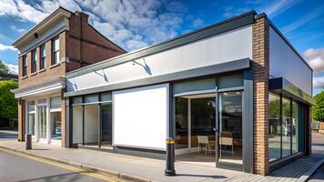 Empty Storefront with Blank Signboard photo