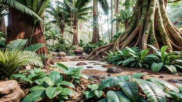 Lush Tropical Rainforest with Towering Trees and Dense Greenery photo