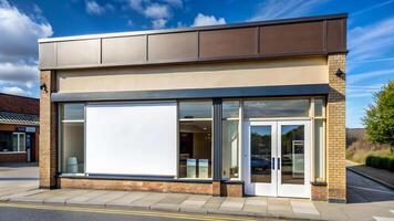 A store with empty white board for advertisement photo