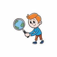Illustration of a cartoon boy using magnifying glass vector