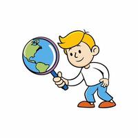 Illustration of a cartoon boy using magnifying glass vector