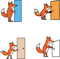 Fox Open The Door Cartoon vector