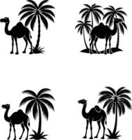 Camel With Coconut Tree Silhouette Illustration vector