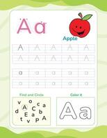 Alphabet tracing worksheet with letter and vocabulary vector