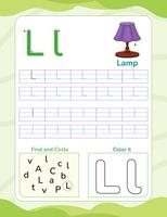 Alphabet tracing worksheet with letter and vocabulary vector