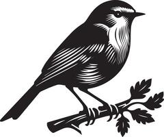 black and white illustration of a bird sitting on a branch vector