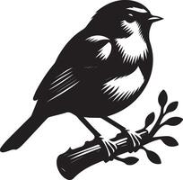 a black and white illustration of a bird sitting on a branch vector