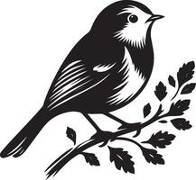 a black and white illustration of a bird sitting on a branch vector