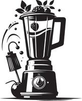 a black and white illustration of a blender with berries vector