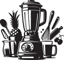 a blender with fruit and other items vector