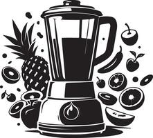 a blender with fruit and vegetables in the background vector