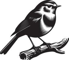 black and white illustration of a bird sitting on a branch vector