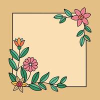 a square frame with flowers and leaves on it vector