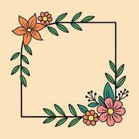 floral frame with leaves and flowers on beige background vector