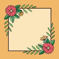 a square frame with flowers and leaves on an orange background vector