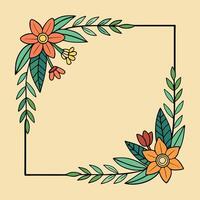 floral frame with flowers and leaves on a white background vector