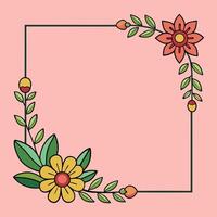 a square frame with flowers and leaves on a pink background vector