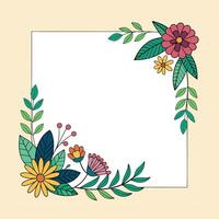 floral frame with flowers and leaves on a white background vector