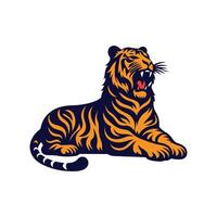 a tiger sitting on the ground with its mouth open vector