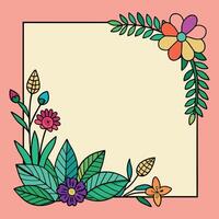 illustration of floral frame with leaves and flowers on pink background vector