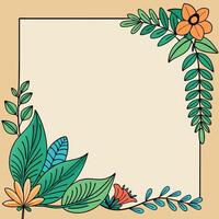 illustration of a square frame with leaves and flowers vector