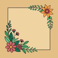 floral frame with flowers and leaves on a white background vector