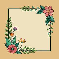 floral frame with flowers and leaves on a white background vector