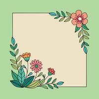 floral frame with leaves and flowers on a green background vector